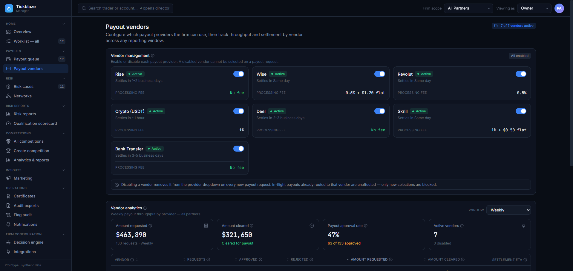 Payout - Vendors
