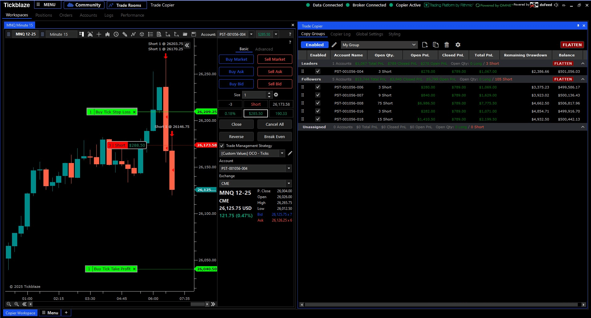 Tickblaze Web Platform running the full charting and order routing stack in a browser.